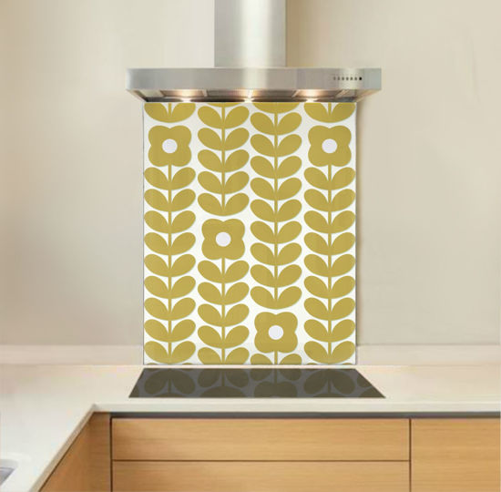 Picture of Retro Flowers and Leaves Orchre Splashback