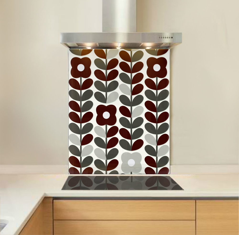 Picture of Retro Flowers and Leaves Greyscale Splashback