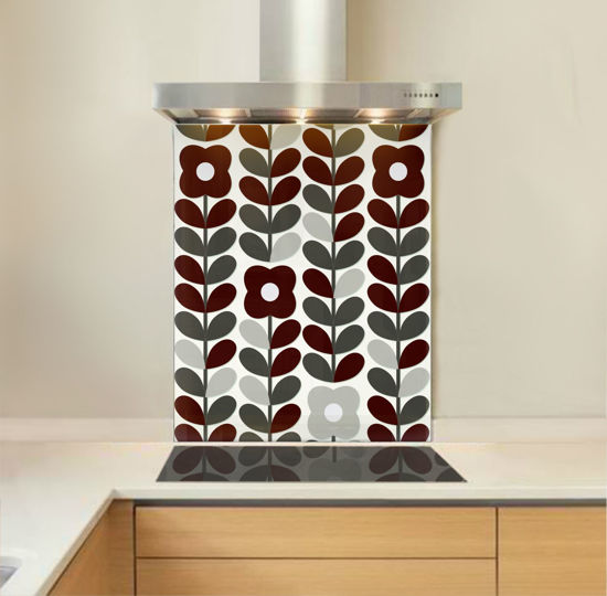 Picture of Retro Flowers and Leaves Greyscale Splashback