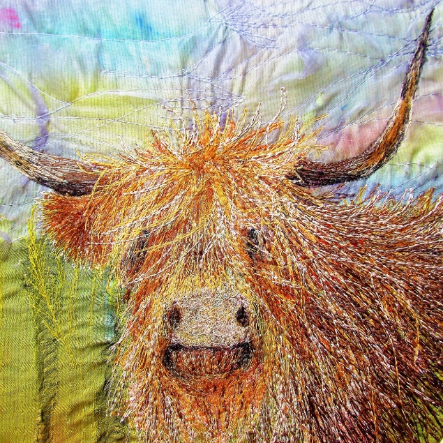 Highland cow embroidery art print Picture of Highland Cow Embroidery Art Print Glass Kitchen Splashback