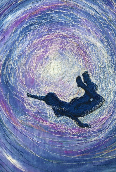 Picture of Swimming underwater embroidery art print Glass Kitchen Splashback
