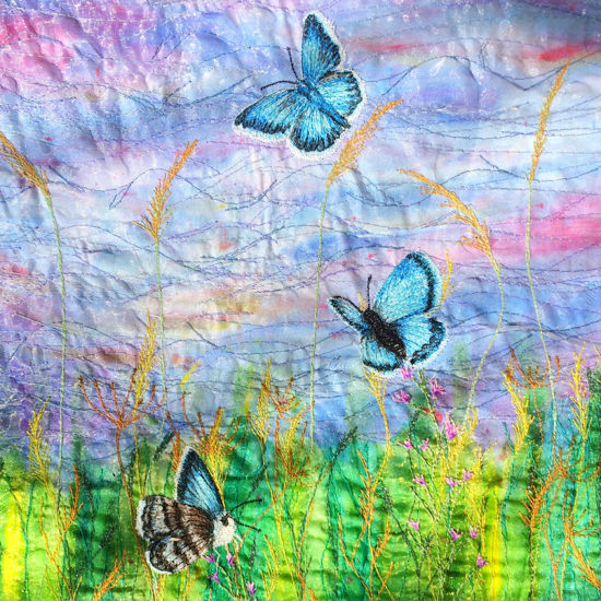 Picture of Butterflies and wildflowers embroidery art Glass Kitchen Splashback