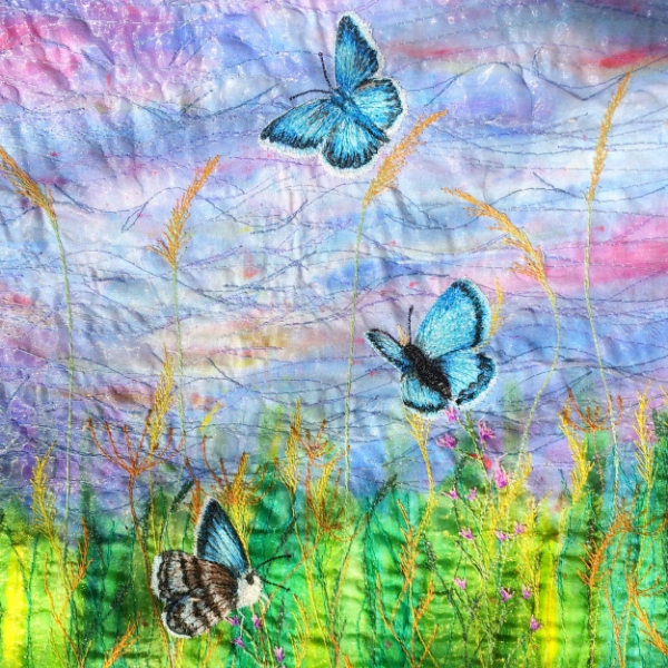 Picture of Butterflies and wildflowers embroidery art Glass Kitchen Splashback