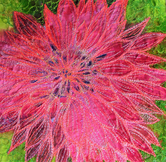 Picture of Pink Dahlia embroidery art print Glass Kitchen Splashback