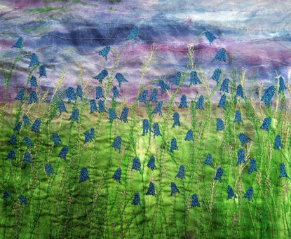 Picture of Bluebells embroidery art print Glass Kitchen Splashback