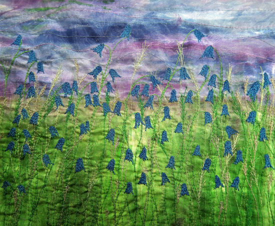 Picture of Bluebells embroidery art print Glass Kitchen Splashback