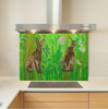 Picture of Hare in grass meadow embroidery art print Glass Kitchen Splashback