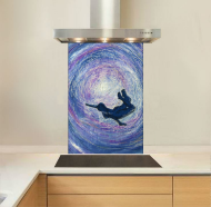Picture of Swimming underwater embroidery art print Glass Kitchen Splashback