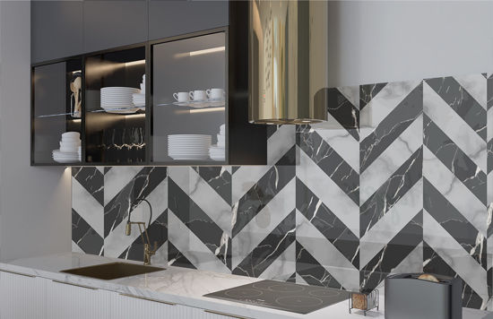 Black Marble Chevron Glass Splashback