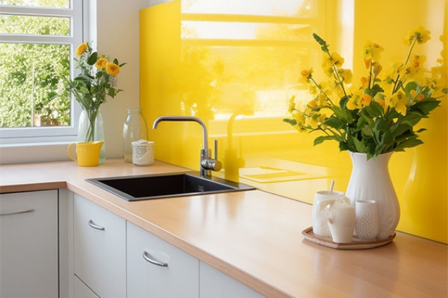 Show details for Yellow Glass Splashbacks Picture of Yellow Glass Splashbacks