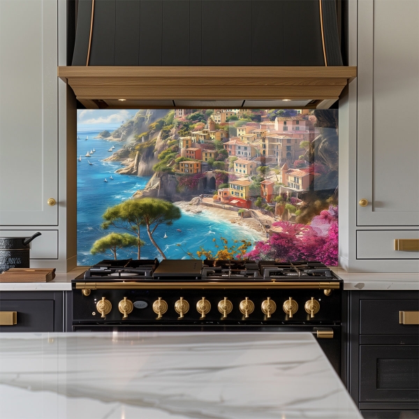 Coastal Town Art Glass Splashback