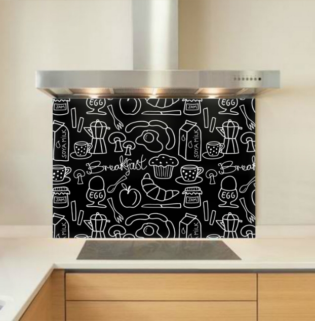 Breakfast black Glass Kitchen Splashback Breakfast black Glass Kitchen Splashback