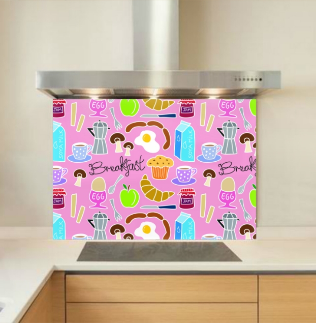 Breakfast multi pink Glass Kitchen Splashback Breakfast multi pink Glass Kitchen Splashback
