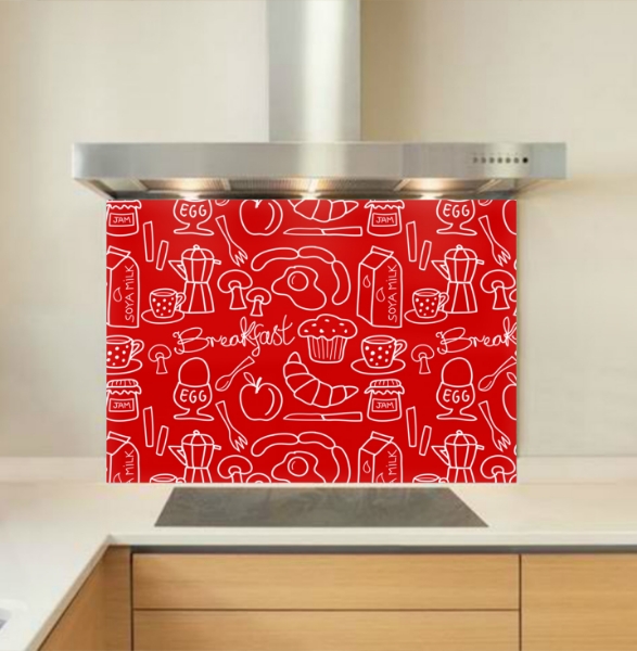 Breakfast red Glass Kitchen Splashback 