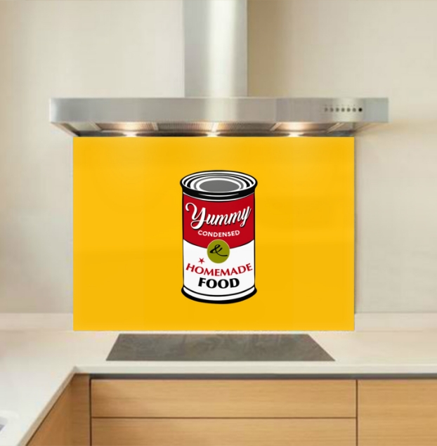 Pop Art soup can Glass Kitchen Splashback