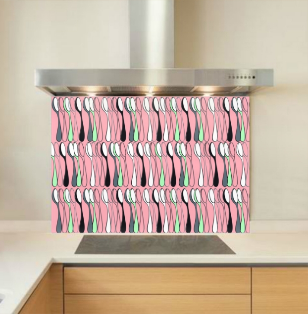 Spoon stripes in coral Glass Kitchen Splashback Spoon stripes in coral Glass Kitchen Splashback