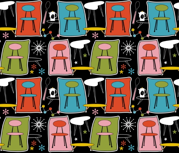 Picture of Retro chairs black Glass Kitchen Splashback