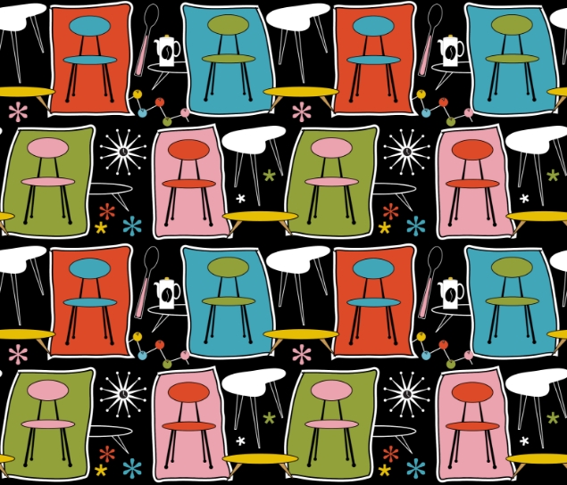 Picture of Retro chairs black Glass Kitchen Splashback