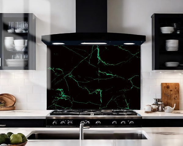 Black & Green Vein Marble Splashback