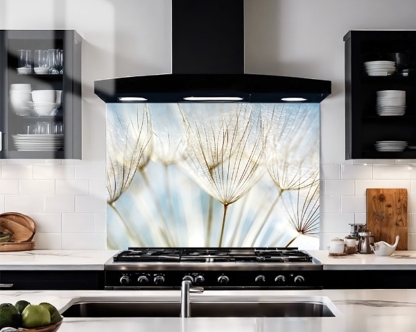 Blue Dandelion Wish Glass Splashback