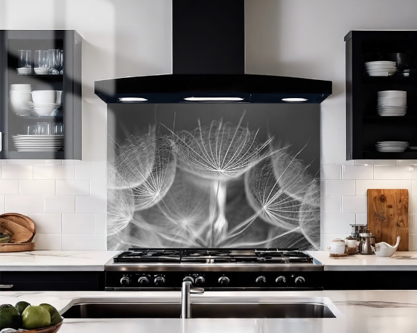 Grpahite Dandelion Wish Glass Splashback