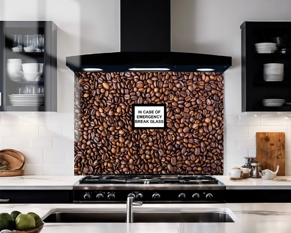 Emergency Coffee Beans Glass Splashback