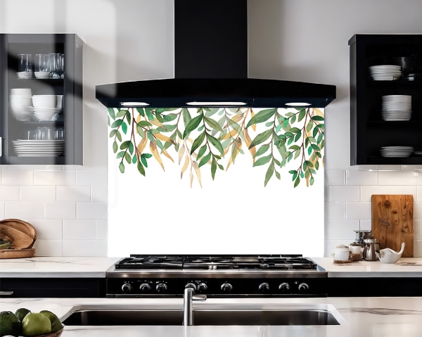 Watercolour Leaves Glass Splashback