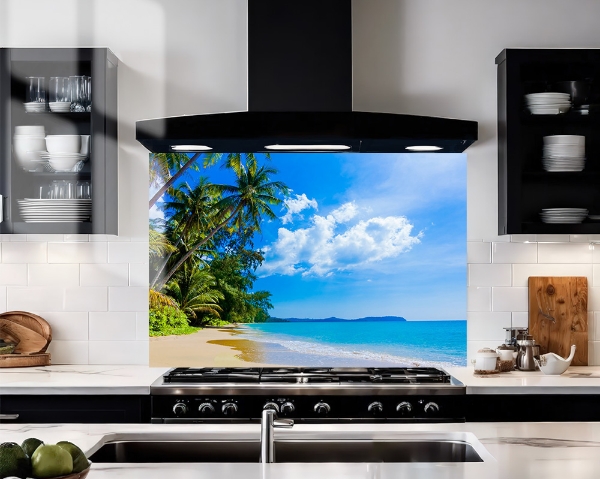 Tropical Beach Glass Splashback