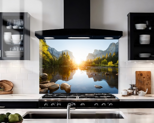 Serene Lake Glass Splashback