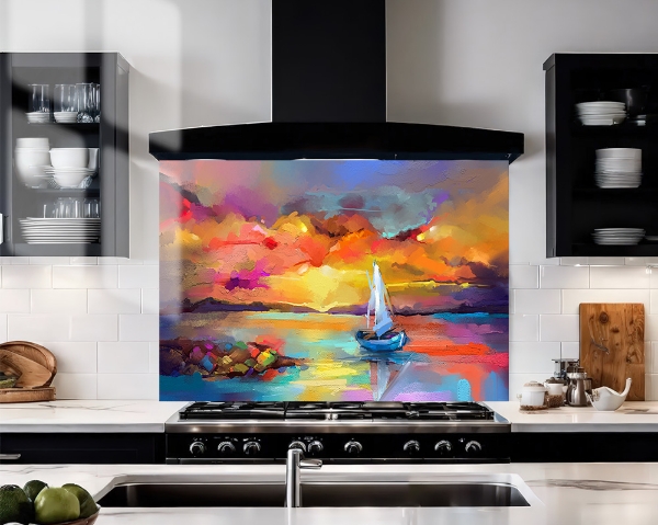 Vibrant Sunset Painting Glass Splashback