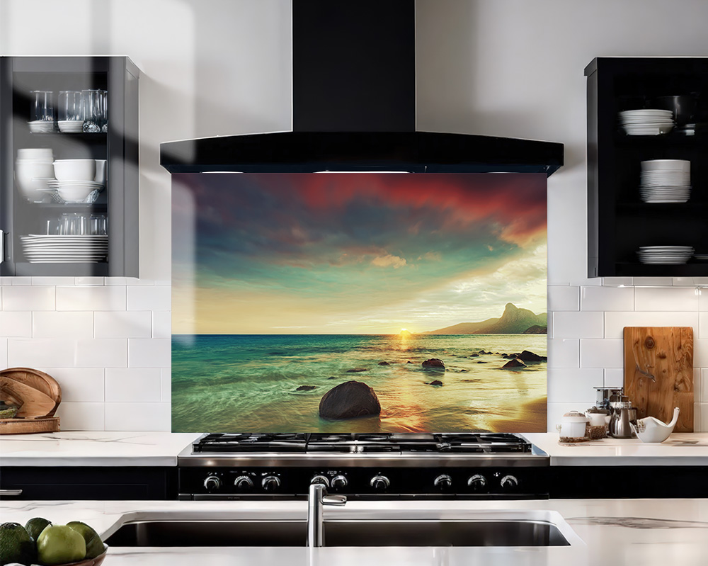 Beach at low tide Glass Splashback