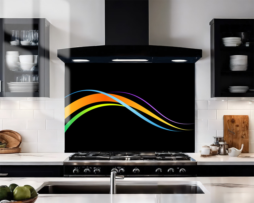 Four Colour Waves Black Splashback