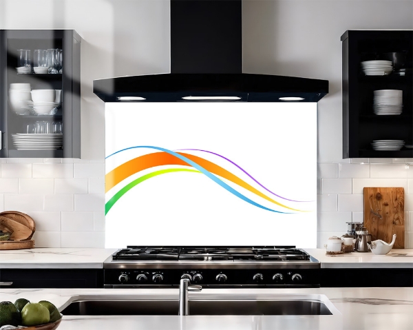 Four Colour Waves White Splashback