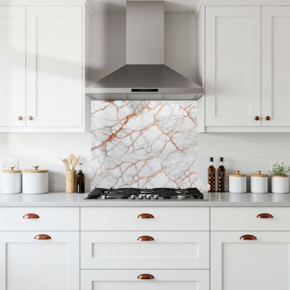 Copper Vein Carrara Marble Glass Splashback White
