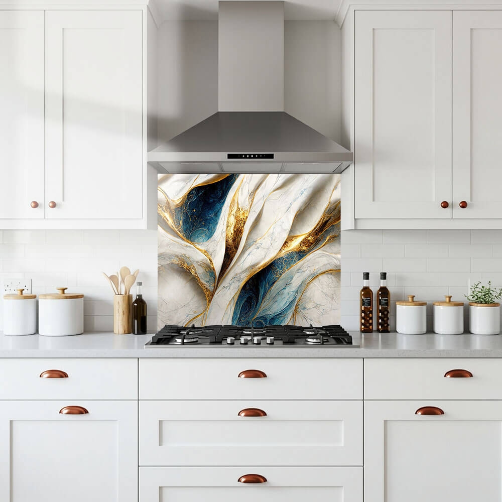 Blue & Gold Textured Wave Splashback
