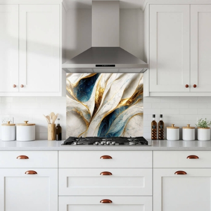 Blue & Gold Textured Wave Splashback