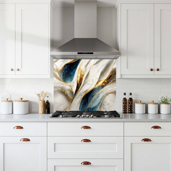 Blue & Gold Textured Wave Splashback