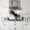 White & Navy Gold Veined Glass Splashback