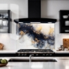 White & Navy Gold Veined Glass Splashback Blk