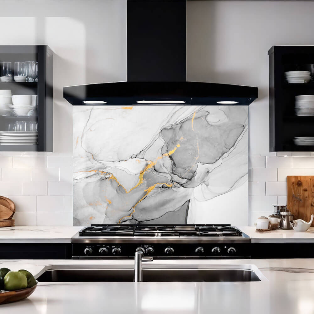 Grey & Gold Veined Stone Splashback