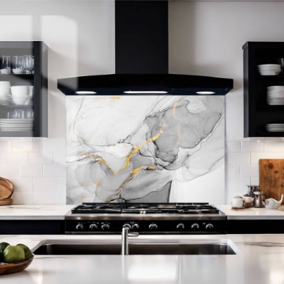 Grey & Gold Veined Stone Splashback