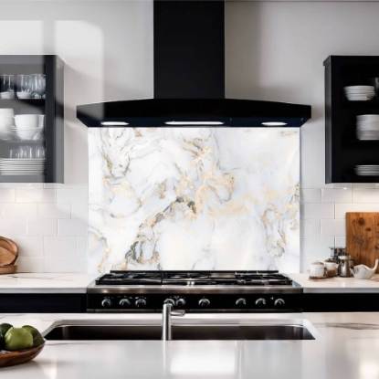 White & Gold Polished Marble Splashback BLK