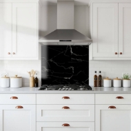 Black & Grey Vein Marble Glass Splashback White