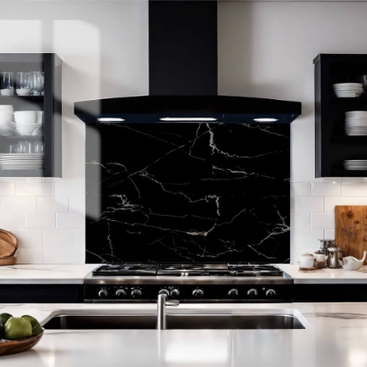 Black & Grey Vein Marble Glass Splashback