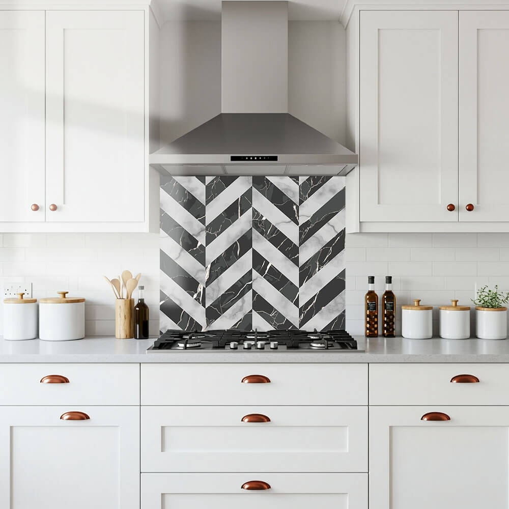 Black Marble Chevron Glass Splashback