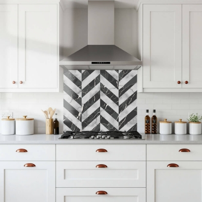 Black Marble Chevron Glass Splashback