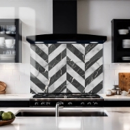 Black Marble Chevron Glass Splashback