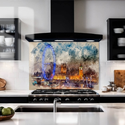 London Watercolour Glass Splashback