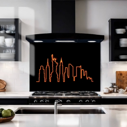 Orange Neon New York Skyline Glass Splashback