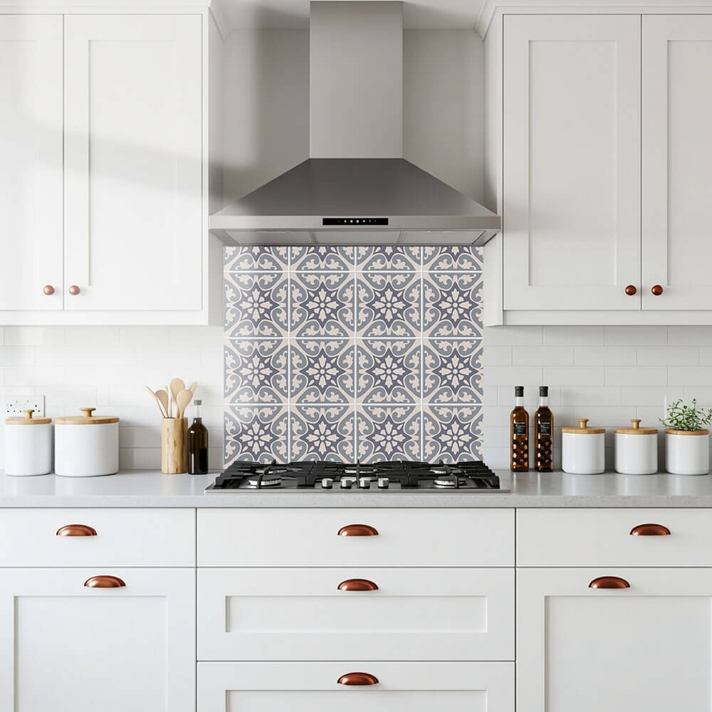 Encaustic Tiles Glass Splashback